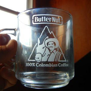 VTG Butter-Nut Colombian Coffee Luminarc Clear Mug - Logo Advertising Donkey Cup